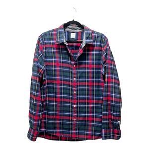 Polham Flannel Check Button Down Boyfriend Shirt Red Blue Oversized Size Small
